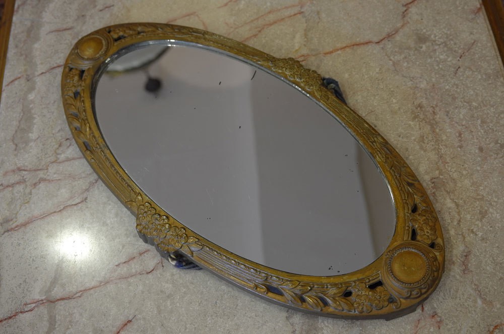1960年アンティーク手鏡　レトロ花手鏡