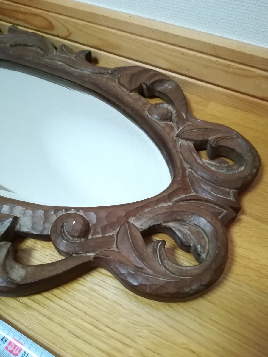 木製彫刻フレーム壁掛け鏡ウォールミラー_画像2