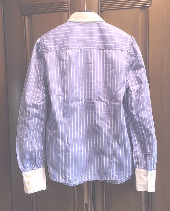 POLO JEANS COMPANY Ralf * low Len * stripe * cotton * shirt * blouse * blue × white * lady's *L size * beautiful goods 