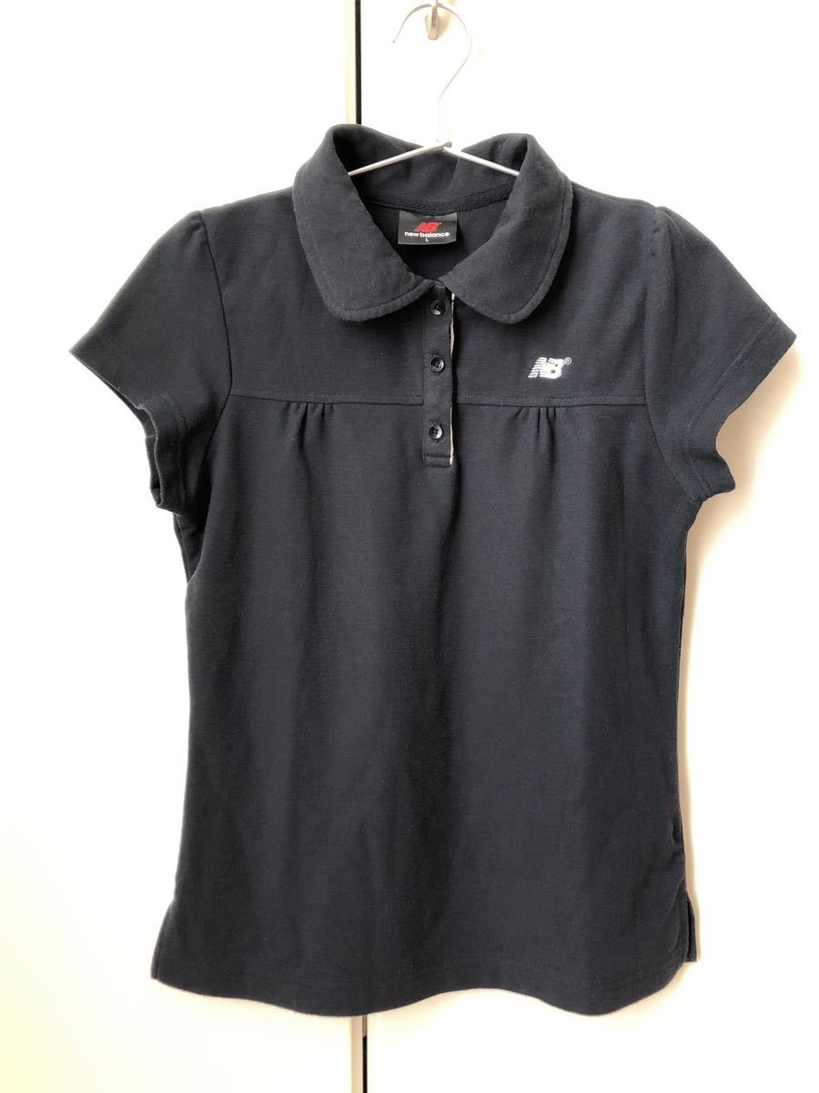 ニューバランス ポロシャツ フレンチスリーブ 半袖 黒 ブラック/S-Mサイズ  テニス ゴルフ 