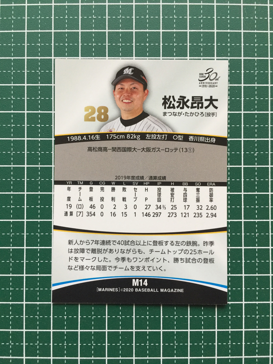 ★BBM 2020 プロ野球 ベースボールカード #M14 松永昂大［千葉ロッテマリーンズ］レギュラーカード 20★_画像2