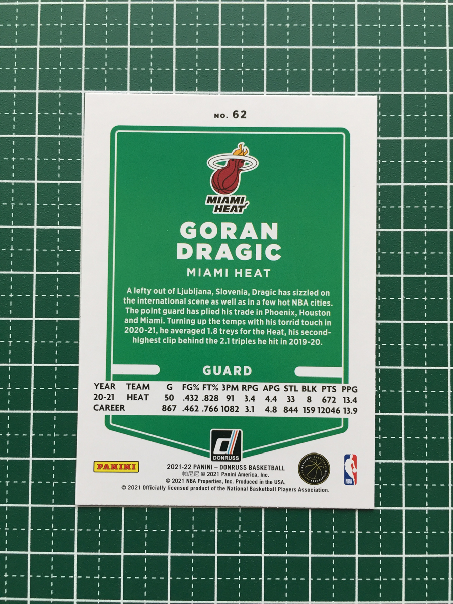 ★PANINI 2021-22 NBA DONRUSS #62 GORAN DRAGIC［MIAMI HEAT］ベースカード「BASE」★_画像2