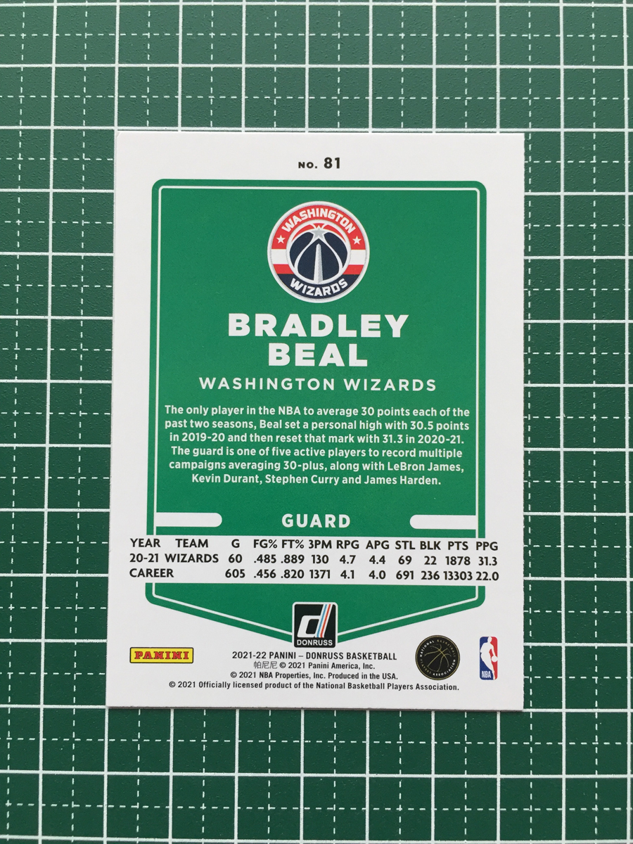 ★PANINI 2021-22 NBA DONRUSS #81 BRADLEY BEAL［WASHINGTON WIZARDS］ベースカード「BASE」★_画像2