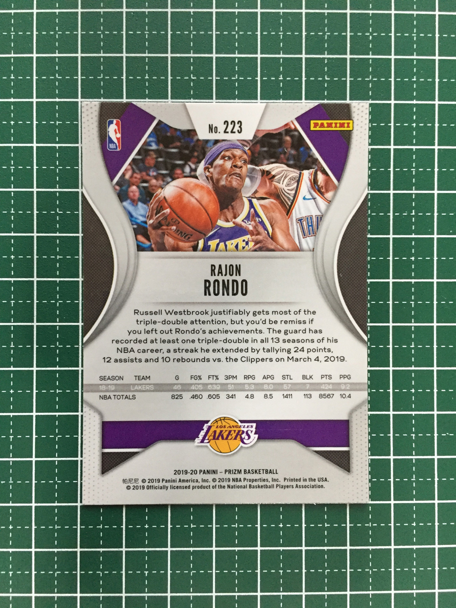 ★PANINI NBA 2019-20 PRIZM #223 RAJON RONDO［LOS ANGELES LAKERS］ベースカード 2020★_画像2