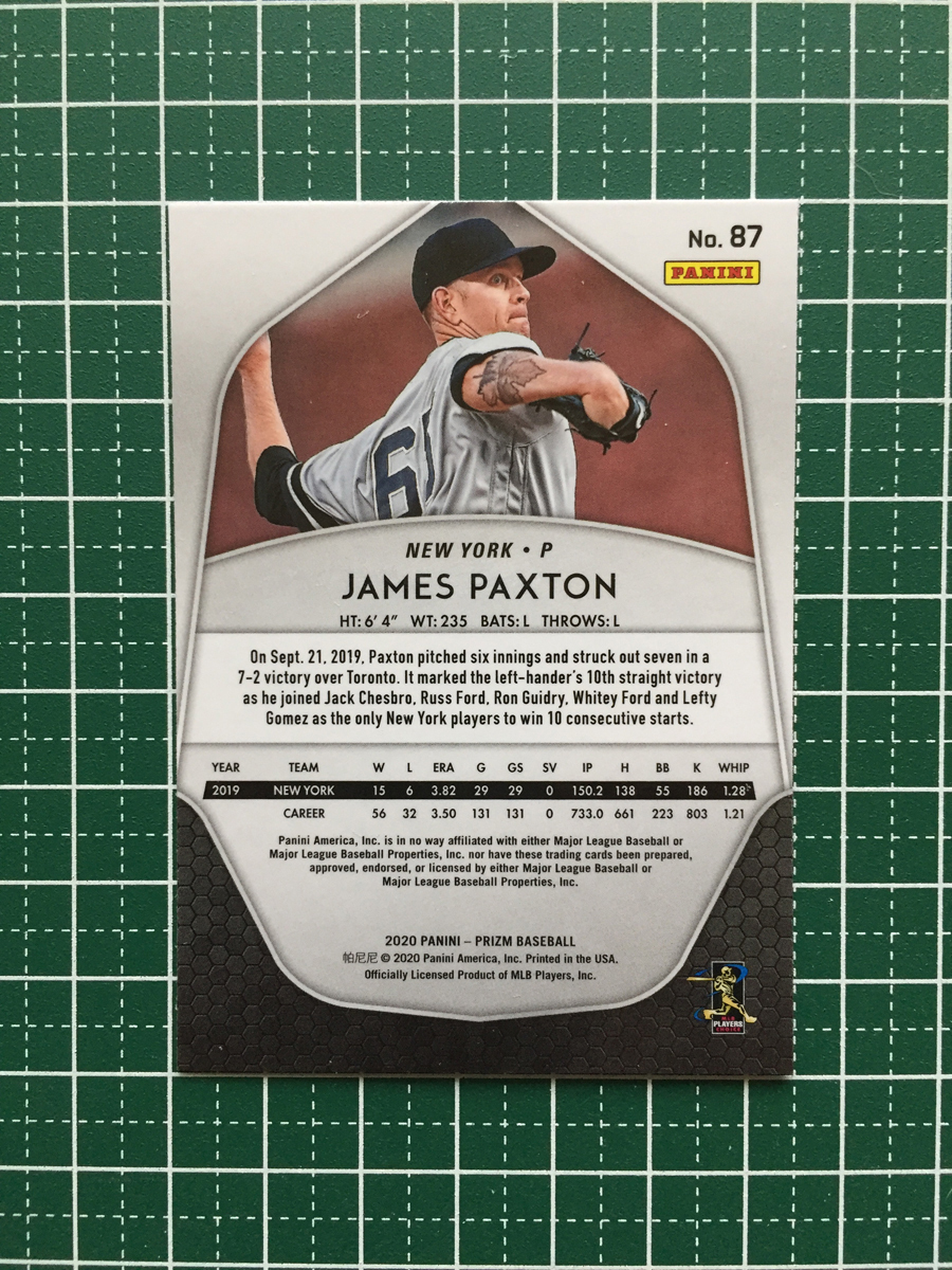 ★PANINI MLB 2020 PRIZM #87 JAMES PAXTON［NEW YORK YANKEES］ベースカード 20★_画像2