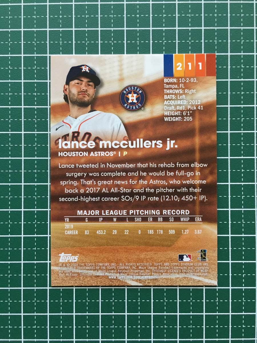 ★TOPPS MLB 2020 STADIUM CLUB #211 LANCE MCCULLERS JR.［HOUSTON ASTROS］ベースカード 20★_画像2