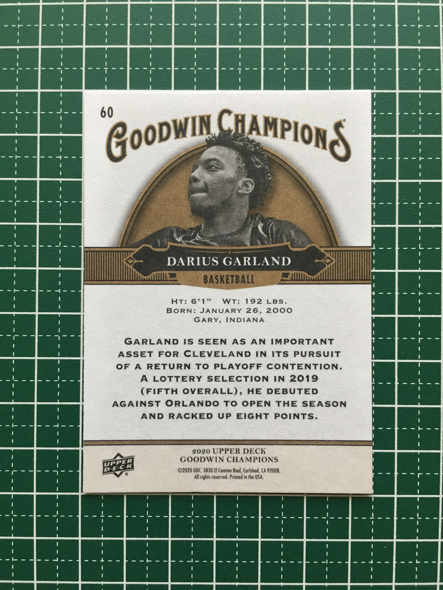 ★UPPER DECK 2020 GOODWIN CHAMPIONS #60 DARIUS GARLAND［BASKETBALL］ベースカード「HORIZONTAL」UD 20★_画像2