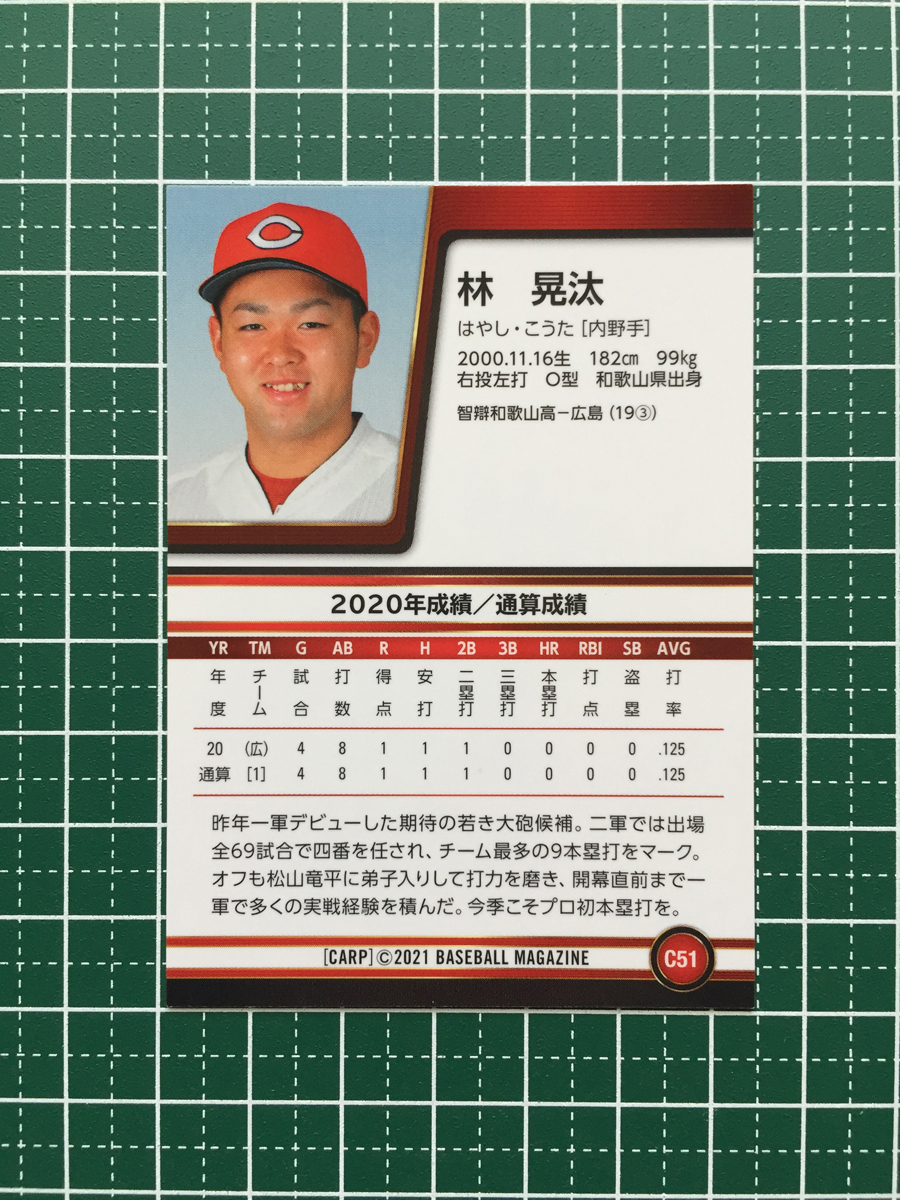 ★BBM 2021 プロ野球 ベースボールカード #C51 林晃汰［広島東洋カープ］レギュラーカード★_画像2