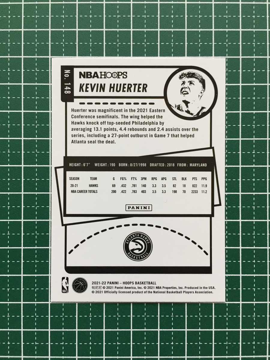 ★PANINI 2021-22 NBA HOOPS #148 KEVIN HUERTER［ATLANTA HAWKS］ベースカード「BASE」★_画像2