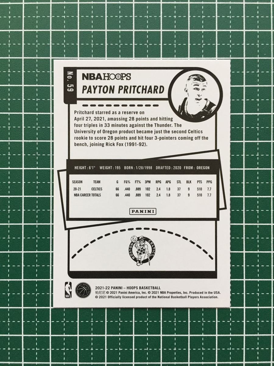 ★PANINI 2021-22 NBA HOOPS #59 PAYTON PRITCHARD［BOSTON CELTICS］ベースカード「BASE」★_画像2