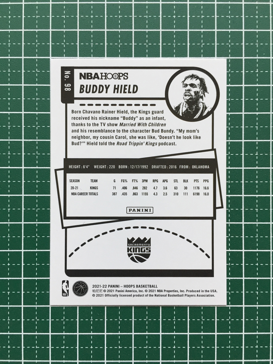 ★PANINI 2021-22 NBA HOOPS #98 BUDDY HIELD［SACRAMENTO KINGS］ベースカード「BASE」★_画像2