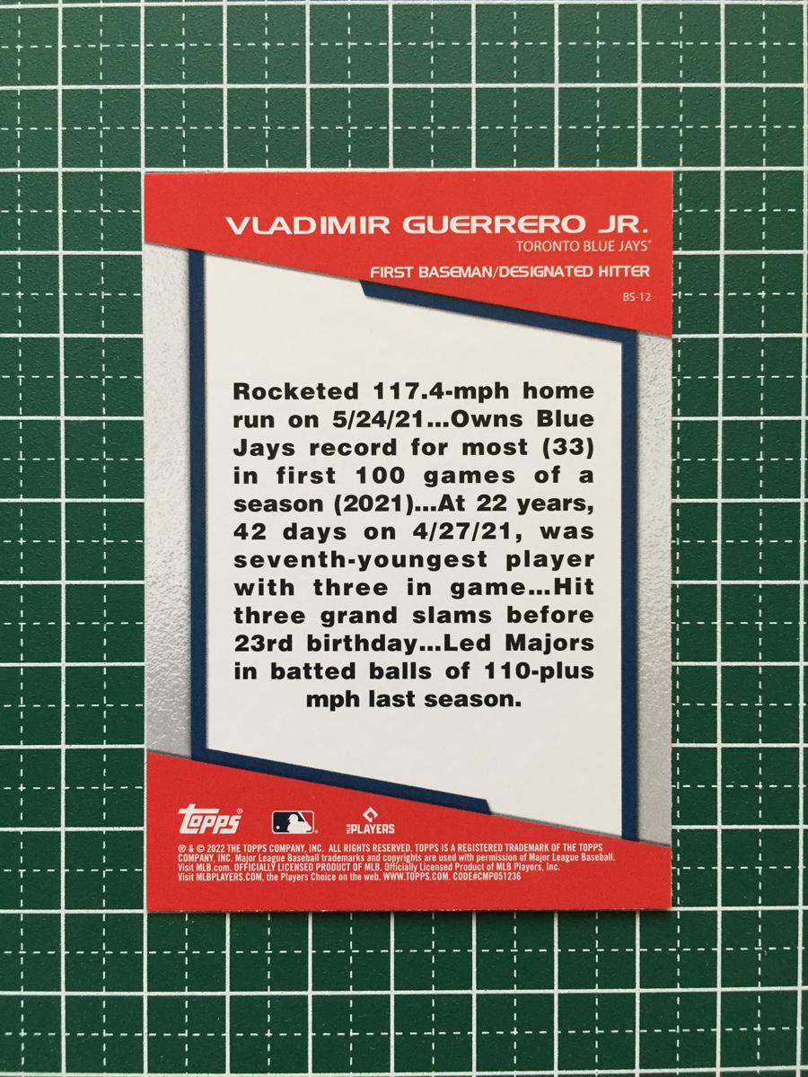 ★TOPPS MLB 2022 OPENING DAY #BS-12 VLADIMIR GUERRERO JR.［TORONTO BLUE JAYS］インサートカード「BOMB SQUAD」★_画像2