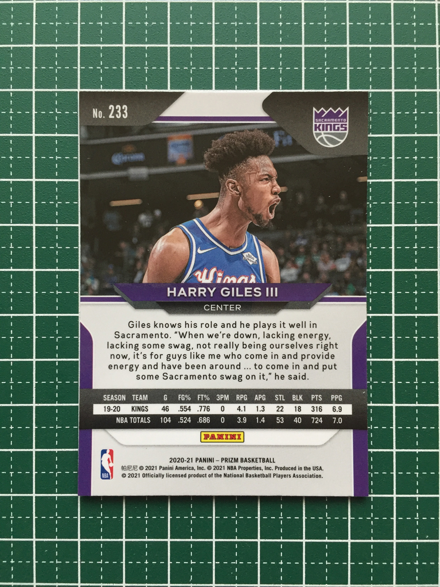 ★PANINI 2020-21 NBA PRIZM #233 HARRY GILES III［SACRAMENTO KINGS］ベースカード「BASE」★_画像2