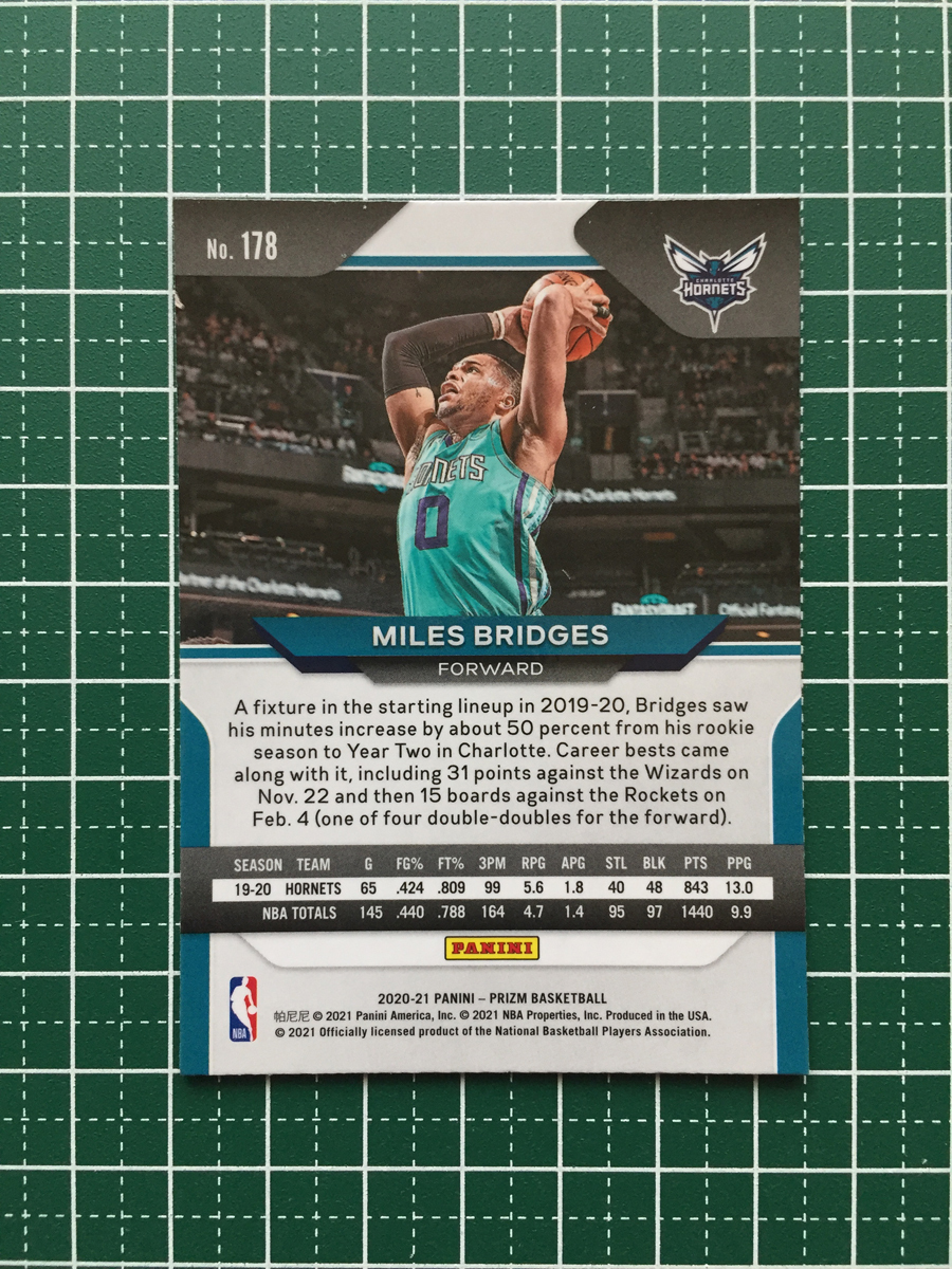 ★PANINI 2020-21 NBA PRIZM #178 MILES BRIDGES［CHARLOTTE HORNETS］ベースカード「BASE」★_画像2