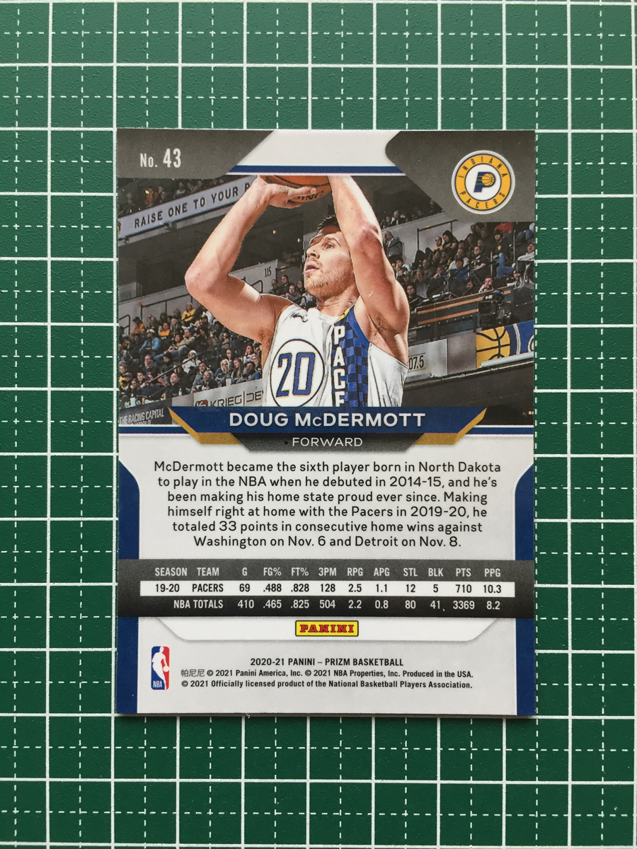 ★PANINI 2020-21 NBA PRIZM #43 DOUG MCDERMOTT［INDIANA PACERS］ベースカード「BASE」★_画像2