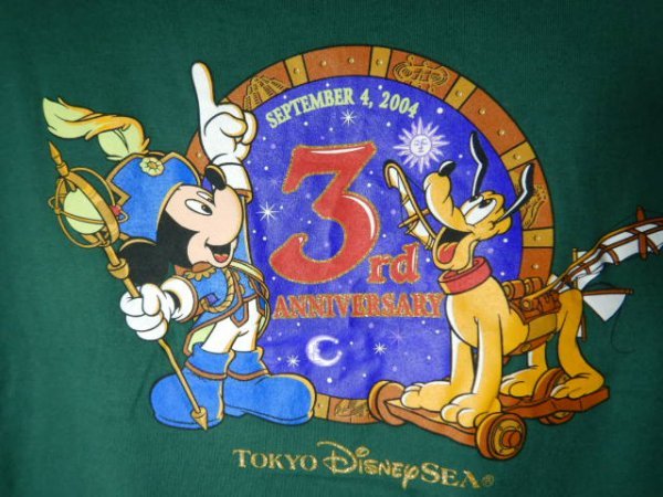 ｎ7447 レア Disney ディズニー 大きめコーデ 2004 ディズニーシー 3周年記念 半袖 tシャツ 00ｓ vintage ビンテージの画像3