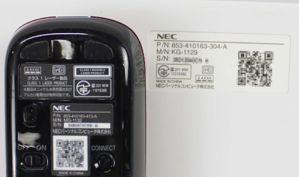 通電OK ワイヤレス セット NEC 純正 キーボード KG-1129 マウス MG-1132 PC 一体型 無線 パソコン 周辺機器 M052307_画像2