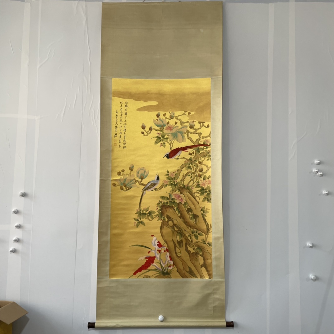 骨董*珍藏*中堂画*花鳥圖*張大千】手工畫掛軸中国古美術造型精美
