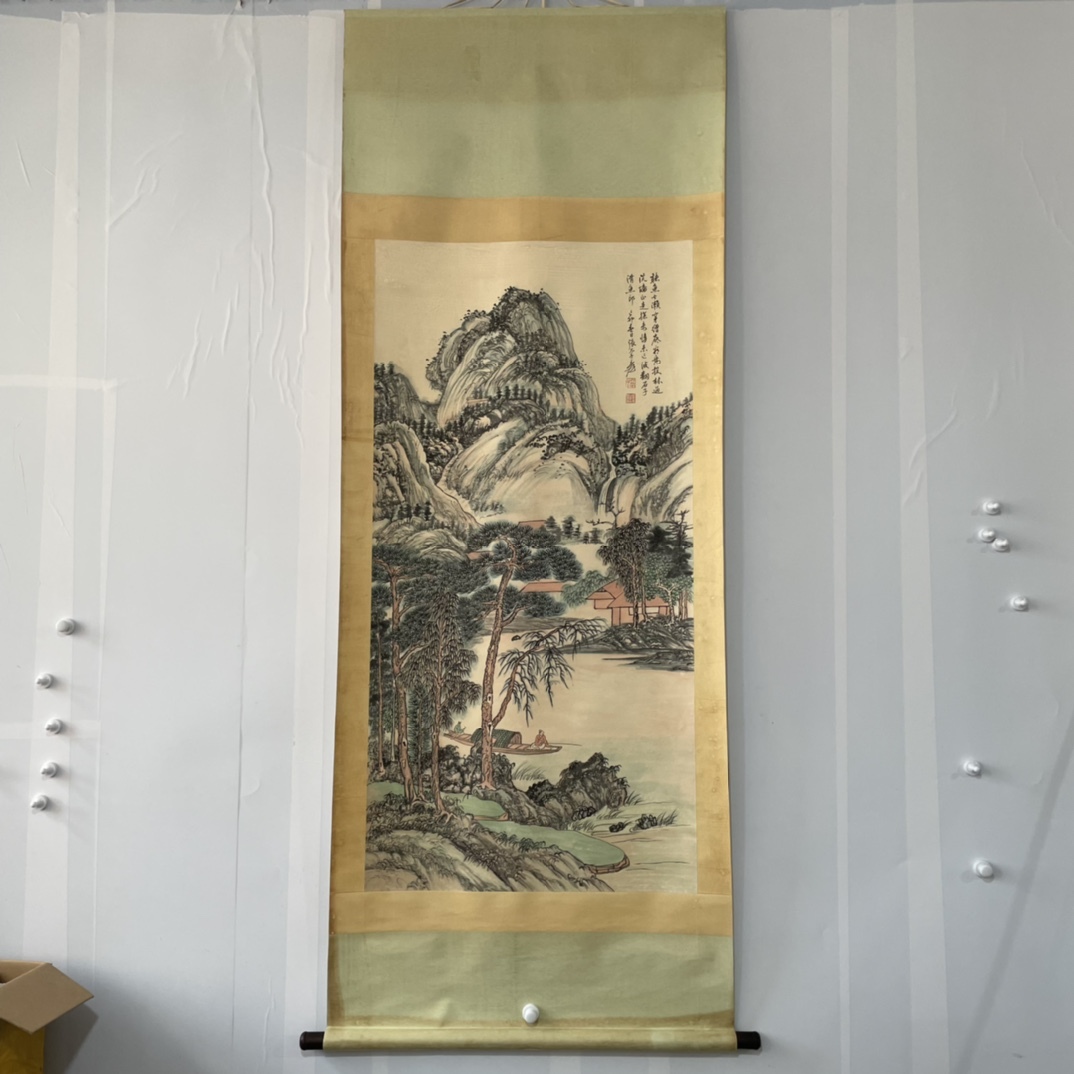 骨董*珍藏*中堂画*山水圖*張大千】手工畫掛軸中国古美術造型精美www.pa