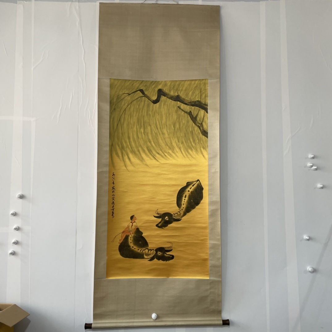 骨董*珍藏*中堂画*牧牛圖*李可染】手工畫掛軸中国古美術造型精美