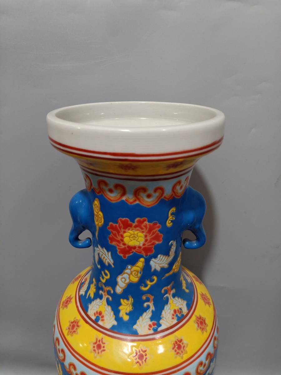 骨董*珍藏*陶瓷器*清代云鶴紋象耳瓶】花瓶花器中国古美術造型精美兩點