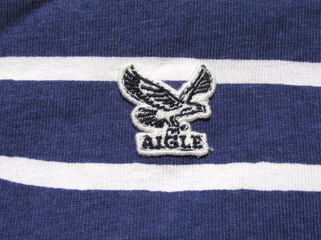 ★美品★AIGLE エーグル 半袖 ボーダー Tシャツ L★ネイビー×ホワイト クルーネック ロゴパッチ付き アウトドア 夏物 トップス 状態良好_画像7