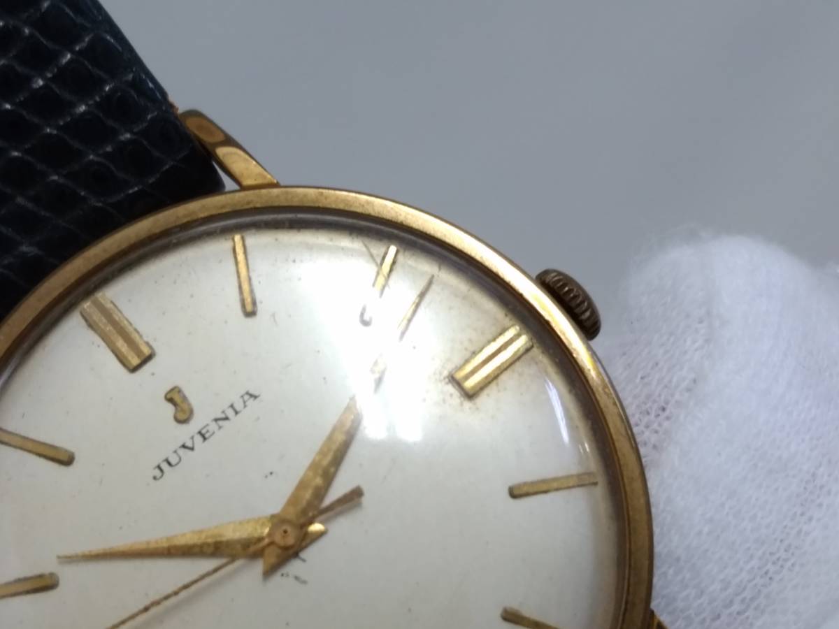 【ジャンク品】JUVENIA ジュベニア 546081 アンティーク 手巻き腕時計/リストウォッチ/ゴールドカラー/3針/スイス製/LNS33