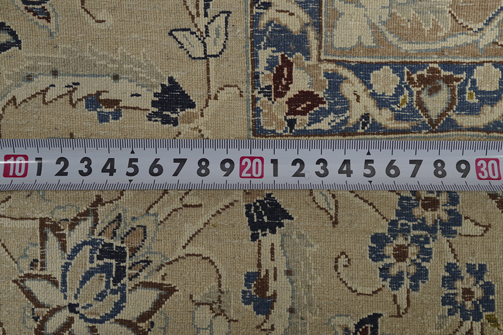 特大 大判 ペルシャ絨毯 ナイン産 418cm×435cm メダリオン ウール 手織り カーペット ラグ_画像5