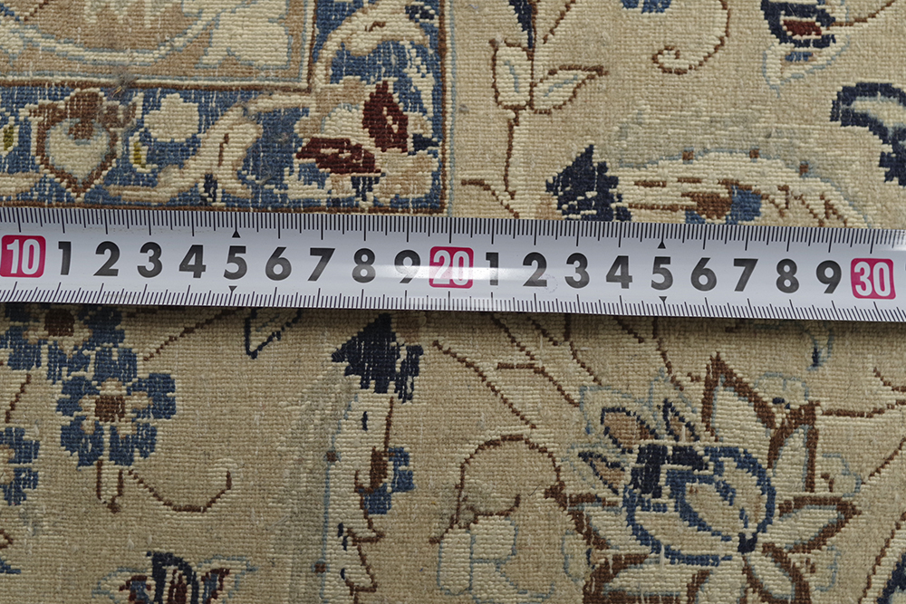 特大 大判 ペルシャ絨毯 ナイン産 418cm×435cm メダリオン ウール 手織り カーペット ラグ_画像4
