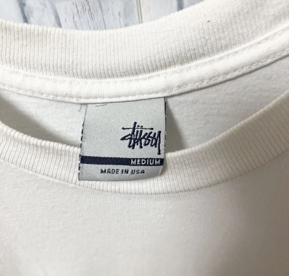 old stussy オールド ステューシー 00s 2000年代 ホワイト 半袖 Tシャツ ビッグロゴ デカロゴ ビッグプリント サイズL USA製 銀タグ