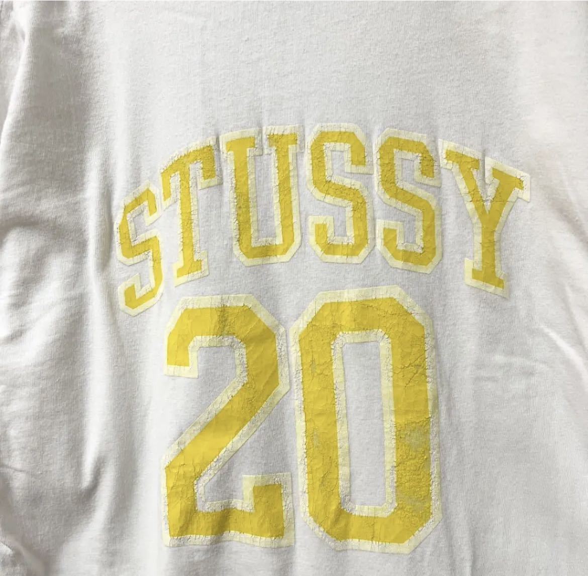 old stussy オールド ステューシー 00s 2000年代 ホワイト 半袖 Tシャツ ビッグロゴ デカロゴ ビッグプリント サイズL USA製 銀タグ