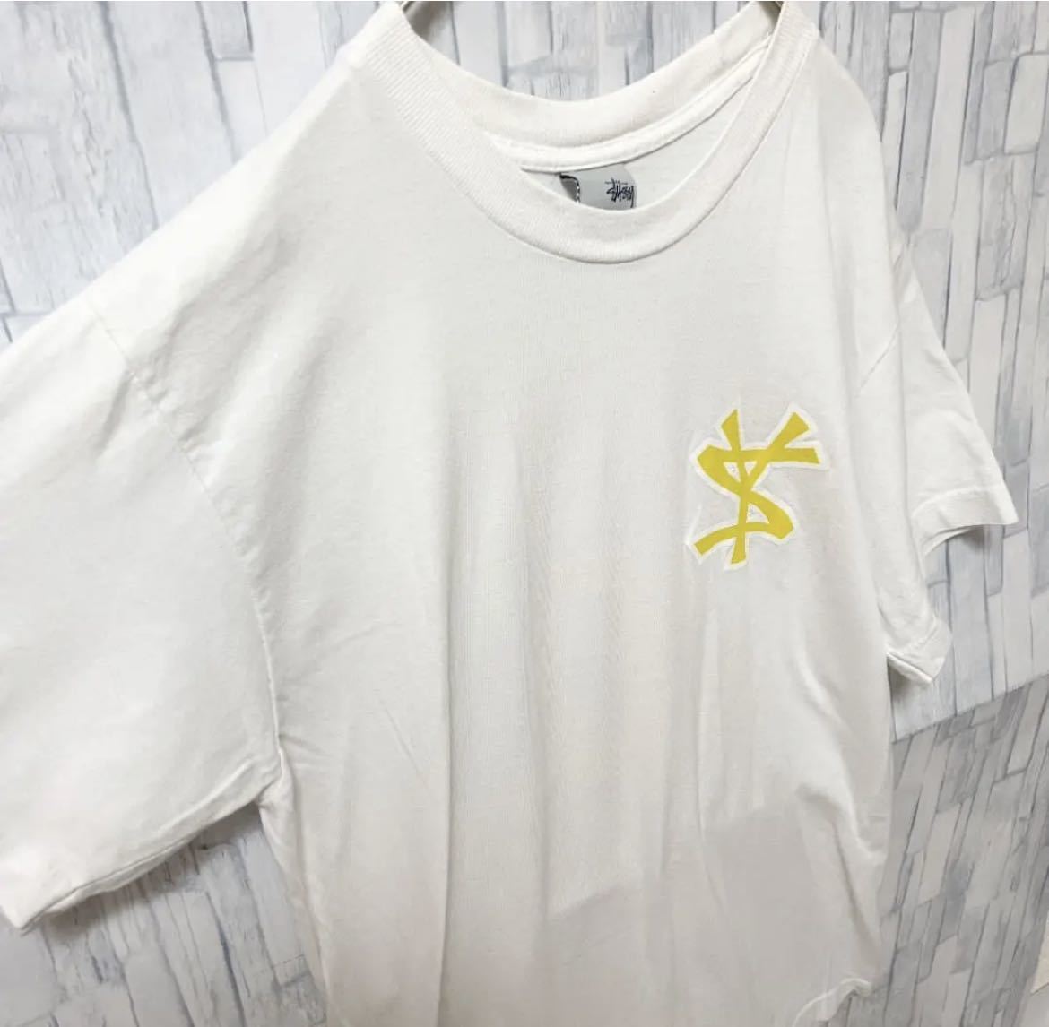 old stussy オールド ステューシー 00s 2000年代 ホワイト 半袖 Tシャツ ビッグロゴ デカロゴ ビッグプリント サイズL USA製  銀タグ