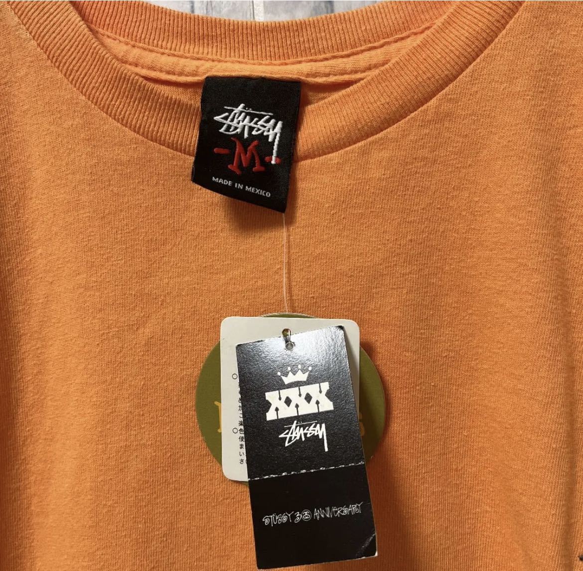 stussy ステューシー 半袖 Tシャツ ワンポイントロゴ シンプルロゴ 刺繍ロゴ サイズM オレンジ メキシコ製 タグ付 未使用 送料無料