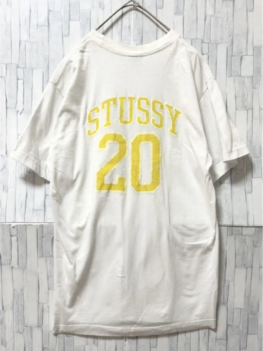 old stussy オールド ステューシー 00s 2000年代 ホワイト 半袖 Tシャツ ビッグロゴ デカロゴ ビッグプリント サイズL USA製 銀タグ