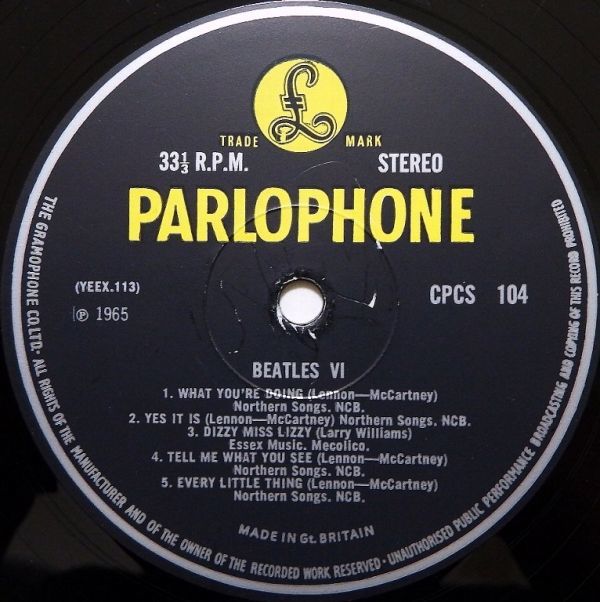 ★Beatles★貴重 輸出仕様 UK-EXPORTプレス YP Parlophone CPCS 104 両面マザー1 ビートルズ イエロー・パーロフォン エクスポート !!!_画像6