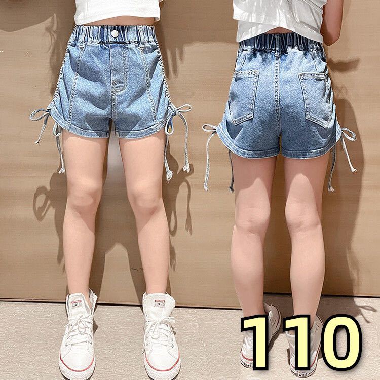 キッズデニムショートパンツ ボトムス 韓国風子供服 リボン 女の子夏物
