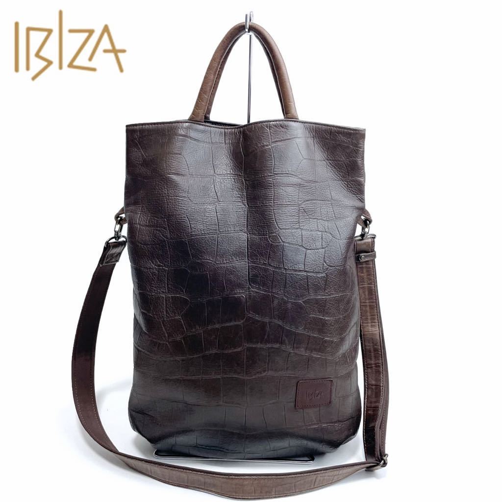 内側美品◇IBIZA イビザ◇日本製 クロコダイル型押し 2WAY レザー