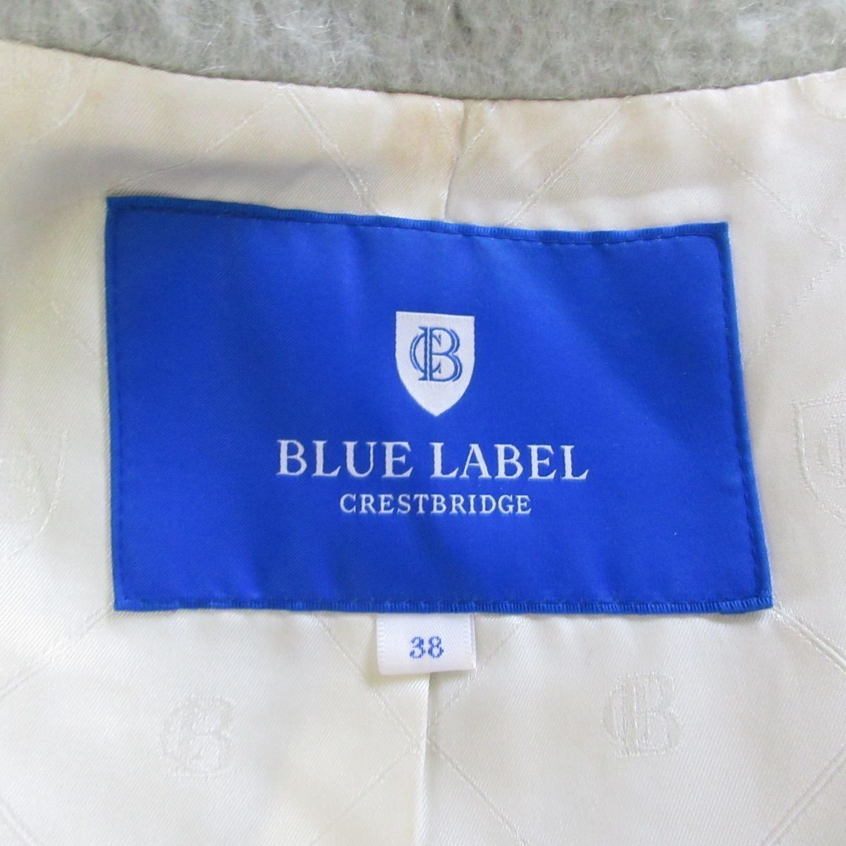 良品 2018AW BLUE LABEL CRESTBRIDGE ブルーレーベルクレストブリッジ モヘアブレンド ラビットファー ノーカラーコート 38 水色 032_画像3