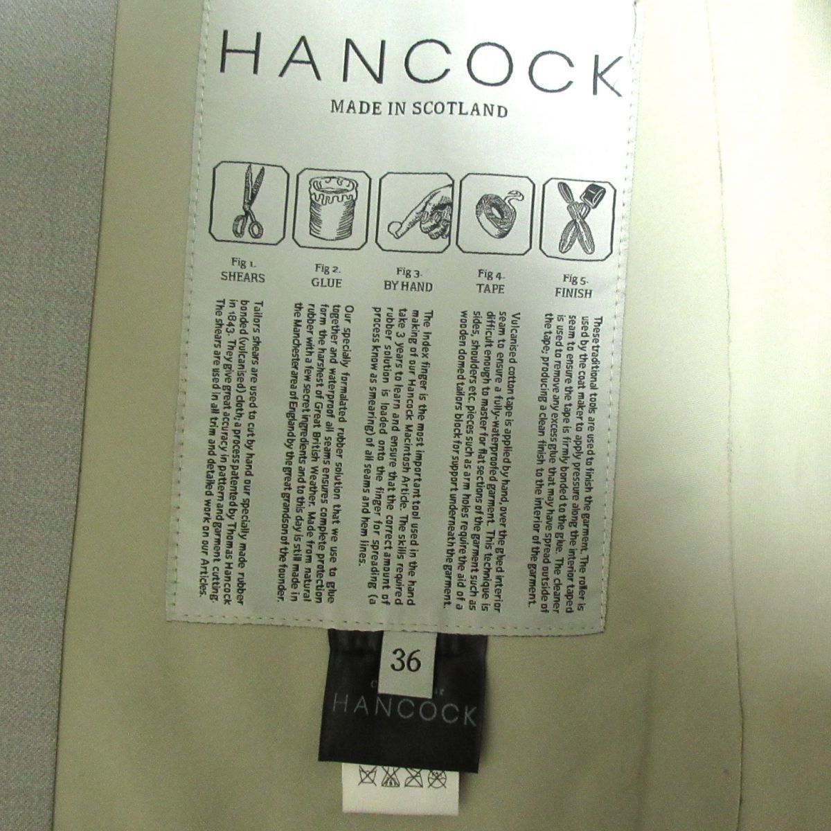美品 HANCOCK ハンコック ボンディング ゴム引き ステンカラーコート サイズ36 灰 グレー C1202_画像10