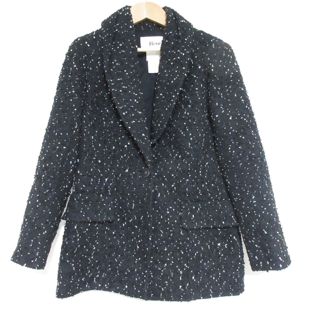 激安正規品 Rene 美品 ルネ K1104 ブラック×ホワイト 黒×白 36 コート