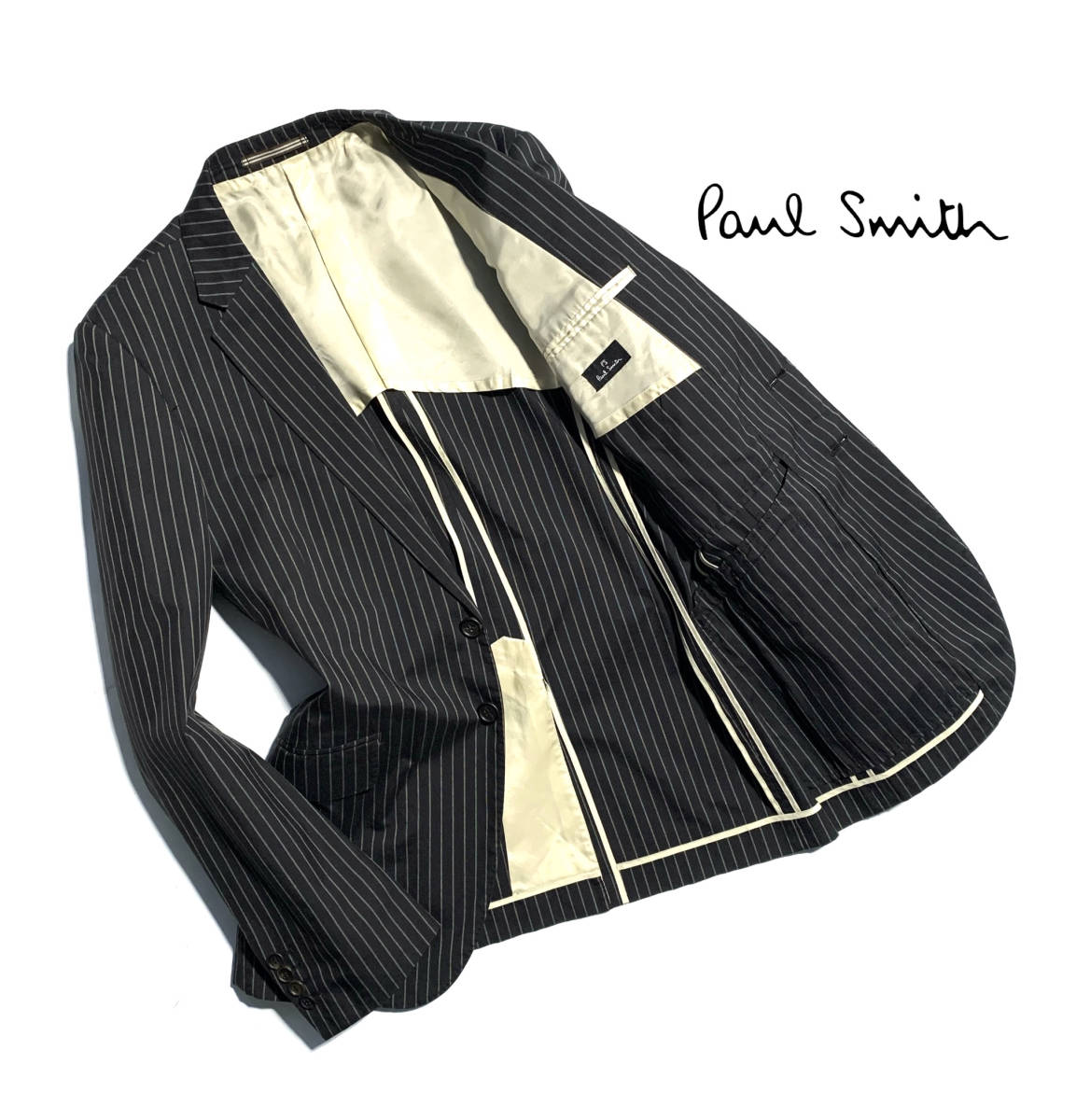 美品【XL】Paul Smith ポールスミス 2B テーラードジャケット XL ストライプ柄 シルク混 コットン 背抜き 春夏向け 美シルエット 日本製
