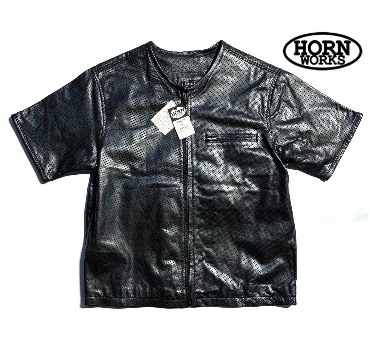極美品【タグ付】HORN WORKS ホーンワークス 半袖 パンチングレザー