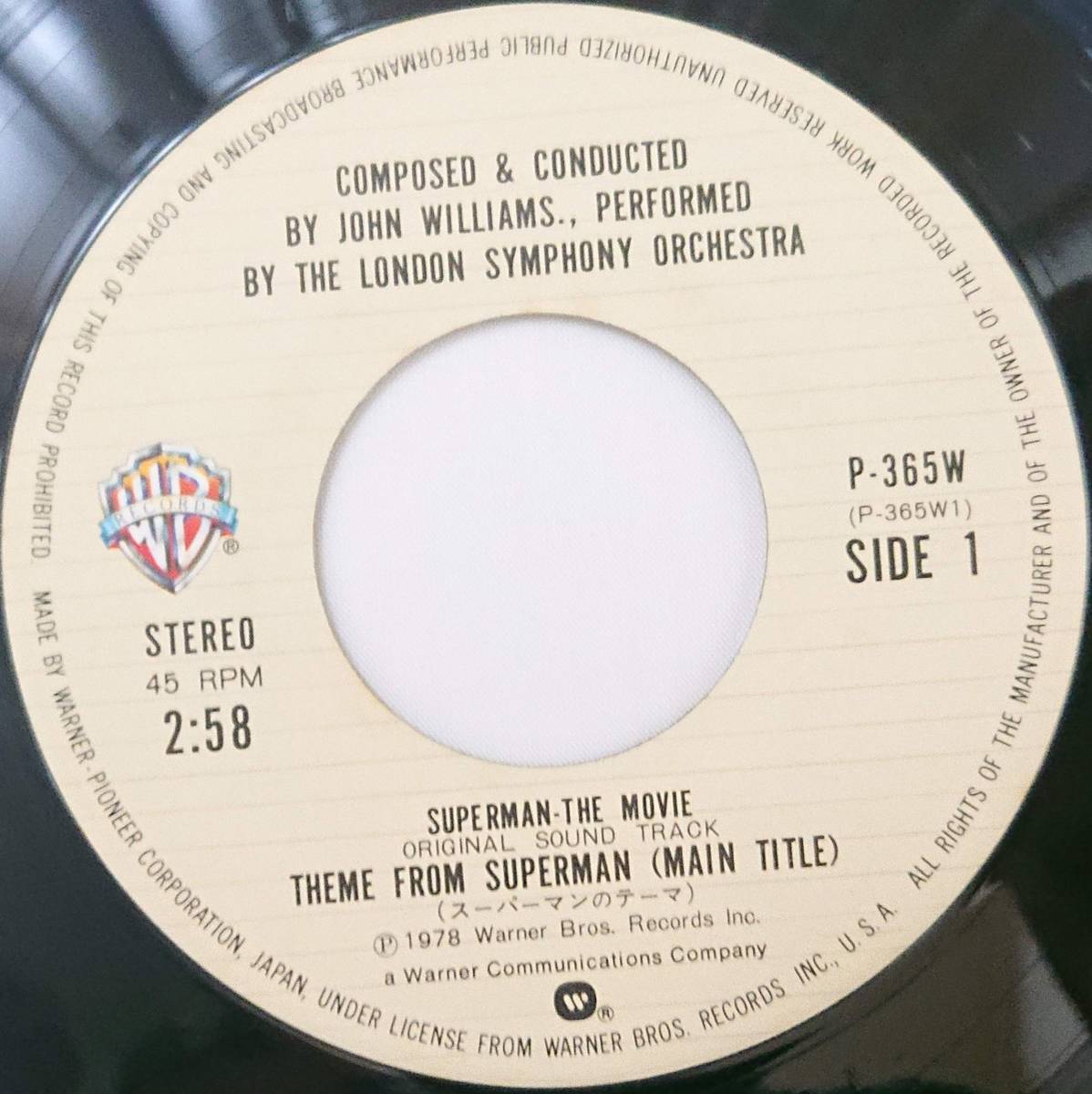 JOHN WILLIAMS : Superman. Thema / Superman, love. Thema domestic record used analogue EP single record record 1978 year P-365W M2-KDO-807