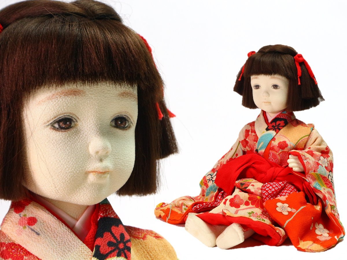創作人形 市松人形 赤い花柄の着物 抱き人形 生き人形 日本人形 着物