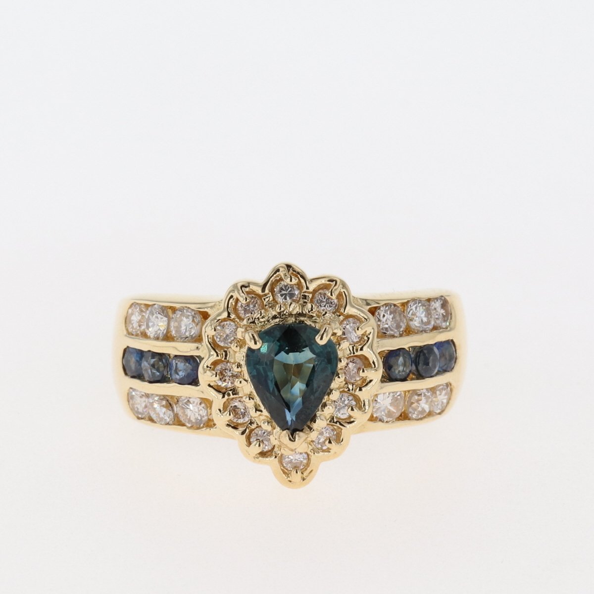 売れ済オンライン K18 サファイア ダイヤ デザインリング 18金 指輪 11号 Y01685 リング