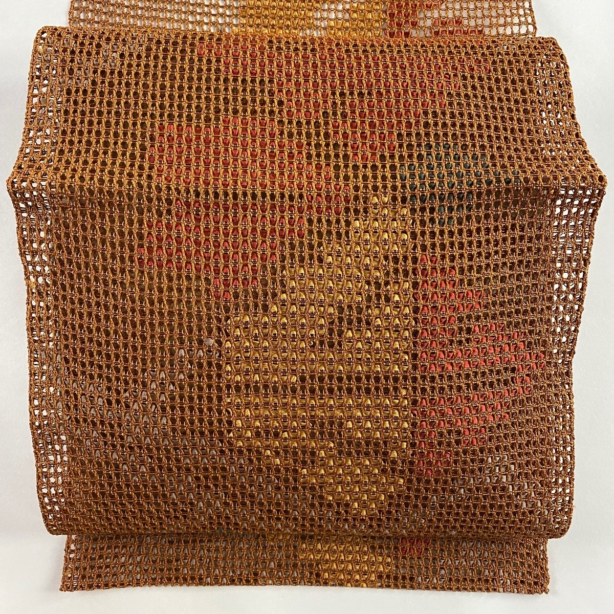 名古屋帯 美品 秀品 夏帯 羅織 八寸名古屋帯 幾何学模様 茶色 正絹