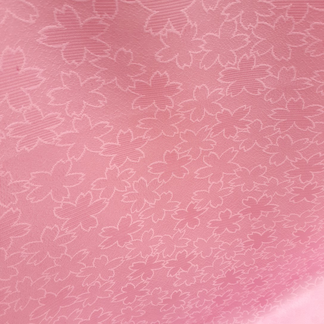 061405　正絹　ピンク色　花柄　桜柄　シルク230cm　はぎれ　ハギレ　リメイク　ハンドメイド