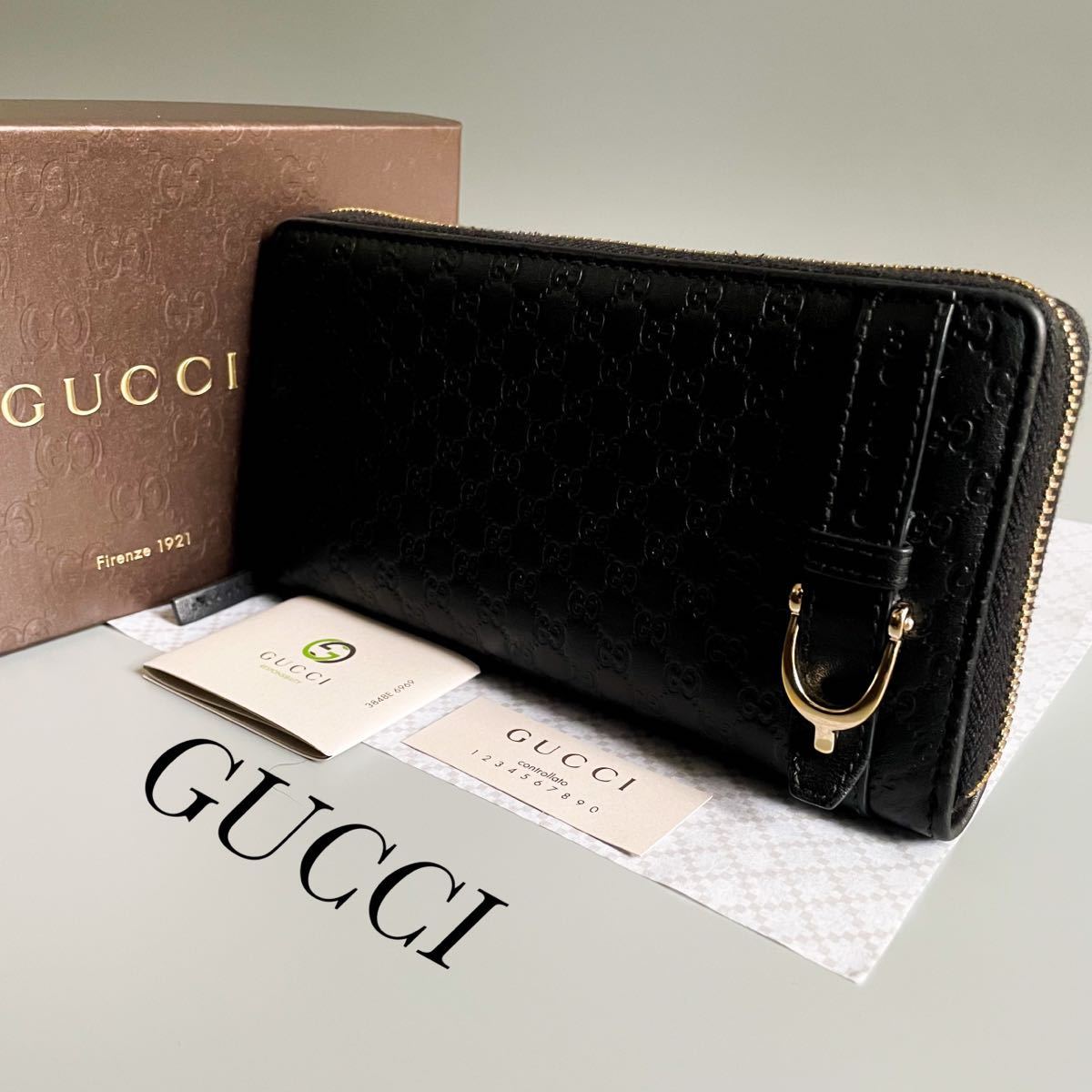 激安通販専門店 ほぼ未使用 超美品 GUCCI シマ メンズ 長財布 ブラック