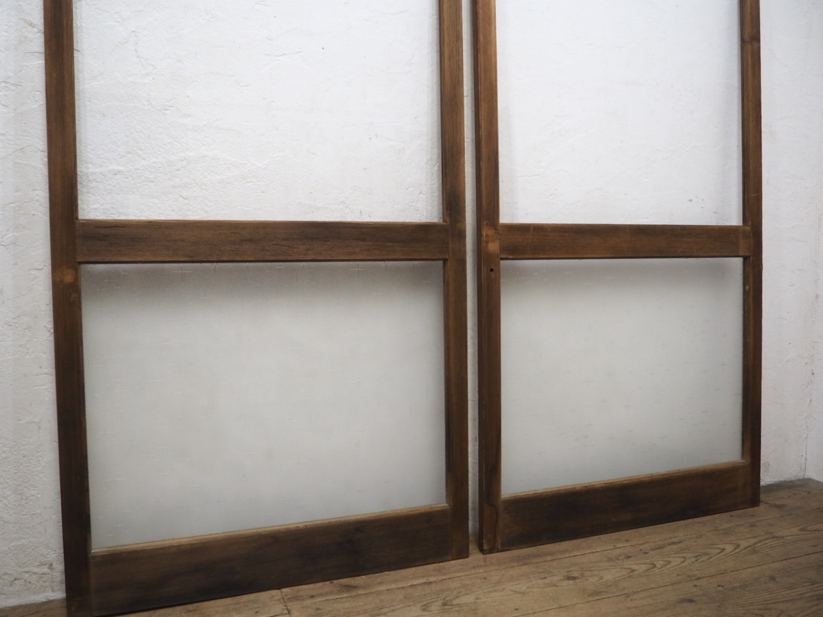 taD0097*(2)[H180,5cm×W91cm]×2 sheets * Showa Retro . design glass. large old tree frame glass door * old fittings sliding door sash old Japanese-style house Vintage L pine 