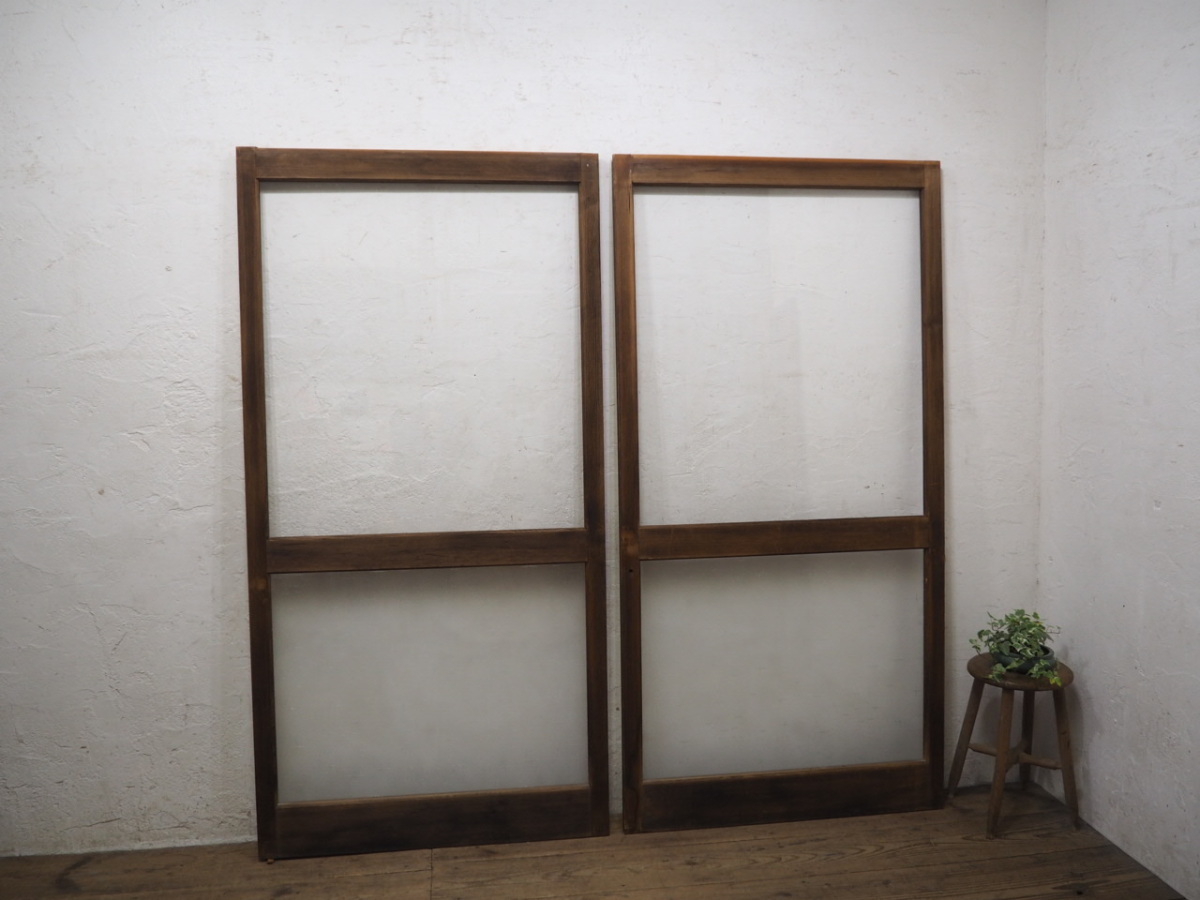 taD0097*(2)[H180,5cm×W91cm]×2 sheets * Showa Retro . design glass. large old tree frame glass door * old fittings sliding door sash old Japanese-style house Vintage L pine 